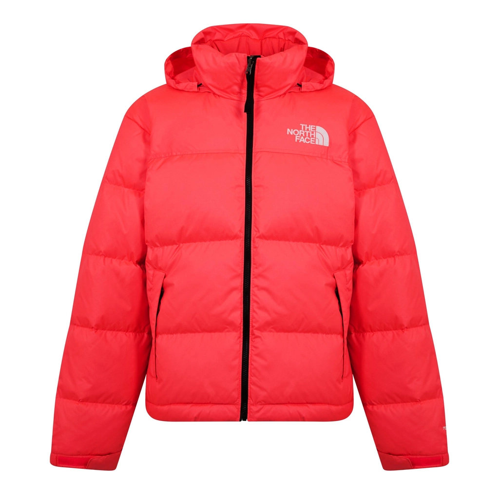The North Face Hooded Nuptse Puffer Jacket - Brilliant Coral